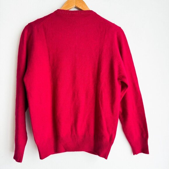 Vintage Wool Angora Hand beaded Raspberry Pink Cardigan NWT M - Picture 6 of 7